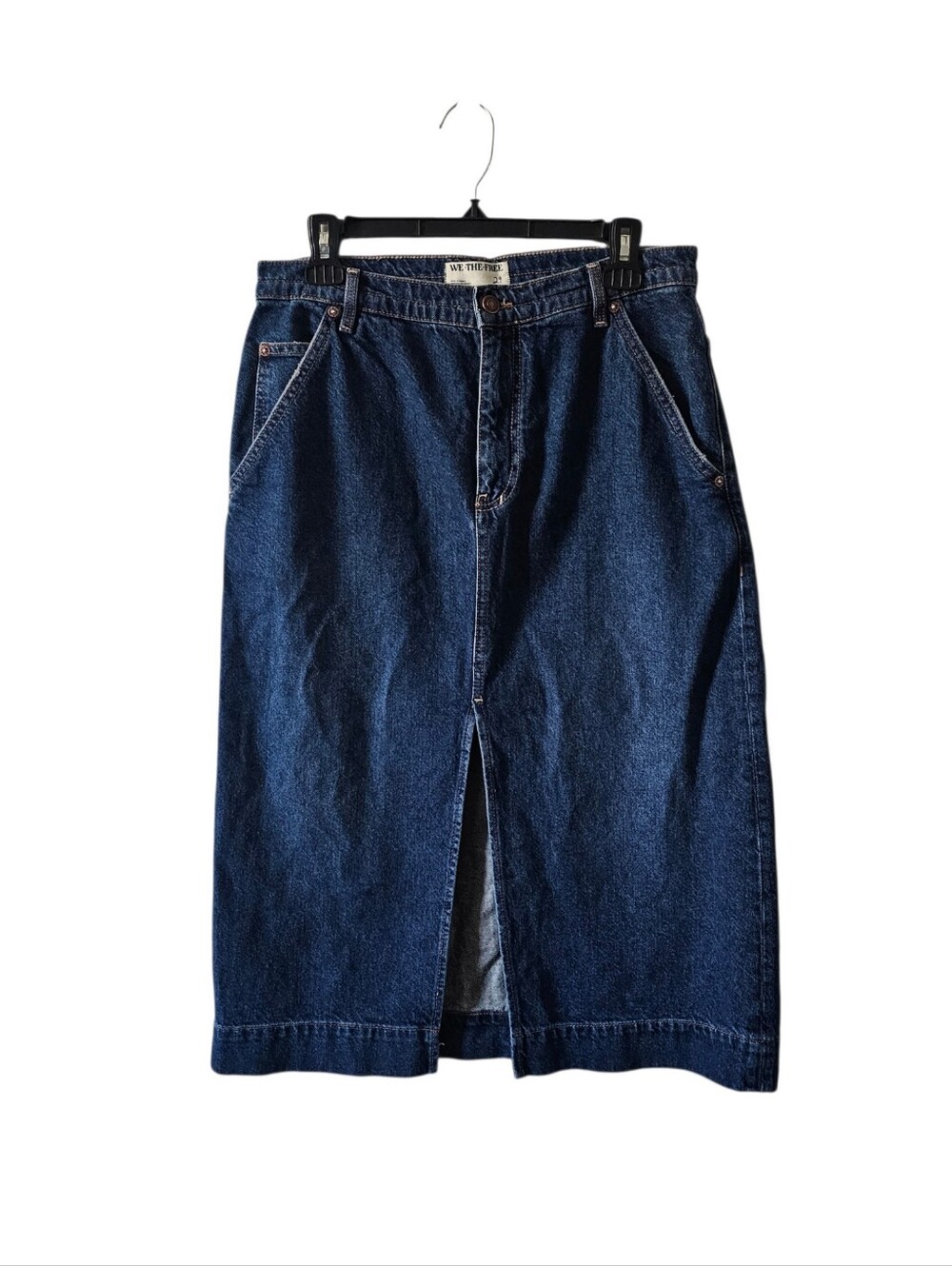 Free People We The Free Wild Roses Denim Midi Skirt Blue Jean Slit Sz 29